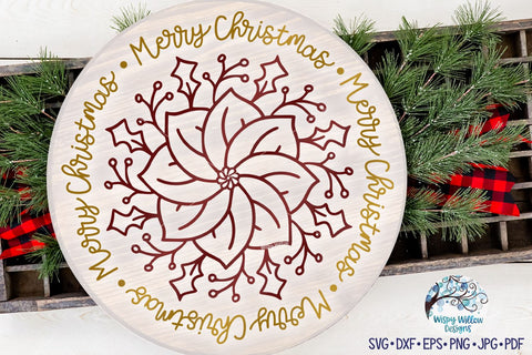 Merry Christmas Poinsettia SVG SVG Wispy Willow Designs 