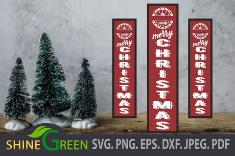 Merry Christmas Porch Sign with Snowflake Monogram Frame DXF EPS PNG SVG Shine Green Art 