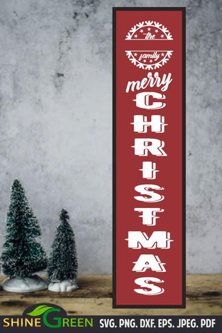 Merry Christmas Porch Sign with Snowflake Monogram Frame DXF EPS PNG SVG Shine Green Art 