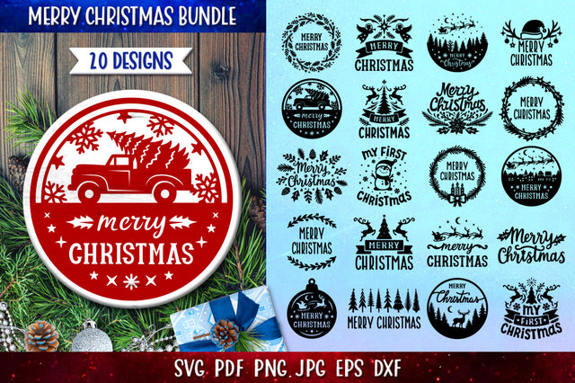 Merry Christmas Quote Bundle SVG | Christmas Round Sign SVG SVG goodfox86 