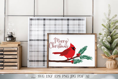 Merry Christmas Red Cardinal SVG | Farmhouse Christmas SVG | DXF and more! | Printable SVG Diva Watts Designs 