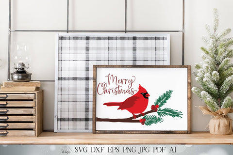 Merry Christmas Red Cardinal SVG | Farmhouse Christmas SVG | DXF and more! | Printable SVG Diva Watts Designs 