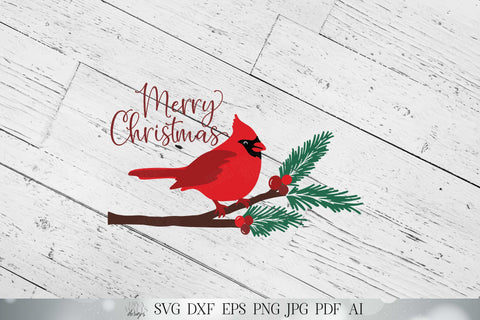 Merry Christmas Red Cardinal SVG | Farmhouse Christmas SVG | DXF and more! | Printable SVG Diva Watts Designs 