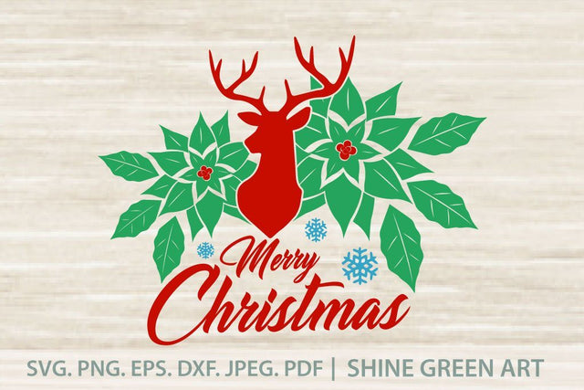 Merry Christmas Reindeer SVG SVG Shine Green Art 