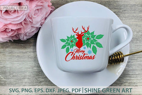 Merry Christmas Reindeer SVG SVG Shine Green Art 