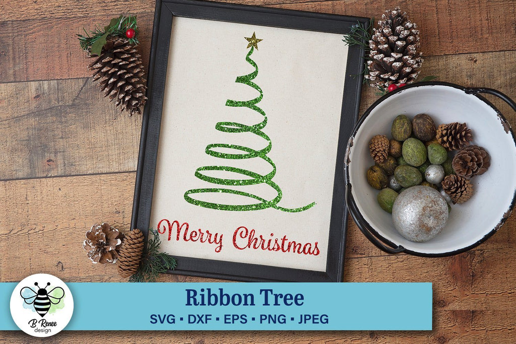 Merry Christmas Ribbon Tree SVG | Christmas SVG - So Fontsy
