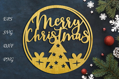 Merry christmas round ornament, Cake topper svg laser cut SVG AnastasiyaArtDesign 