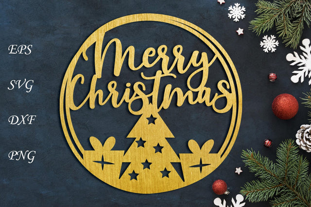 Merry christmas round ornament, Cake topper svg laser cut SVG AnastasiyaArtDesign 