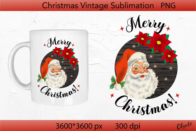 Merry Christmas Round Sign PNG. Vintage Santa Sublimation Sublimation Olga Terlyanskaya 