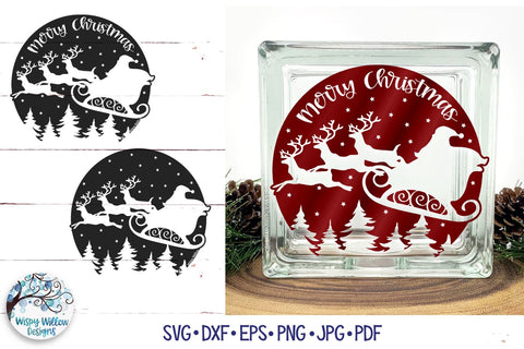 Merry Christmas Santa Claus Night Sky SVG SVG Wispy Willow Designs 