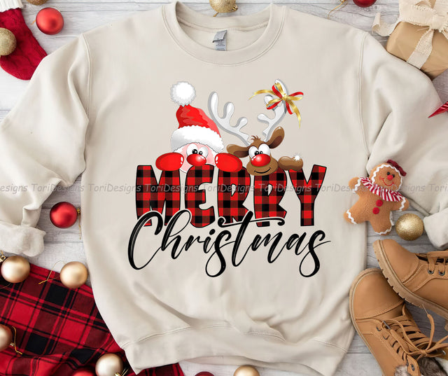 Merry Christmas Santa Reindeer Plaid Sublimation Design Download Sublimation ToriDesigns 