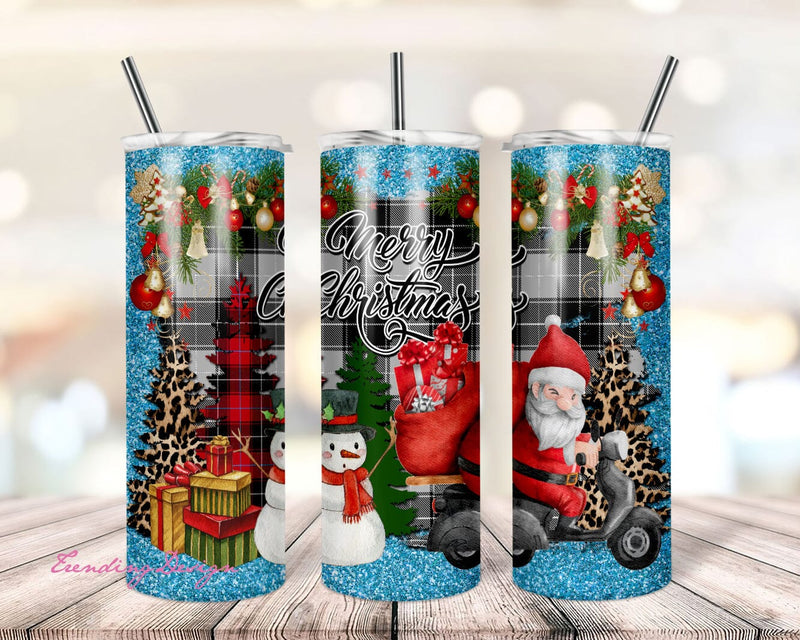 Merry Christmas Santa Skate 20 oz Skinny Tumbler Sublimation Designs For Straight / Tapered PNG Files Digital Download Sublimation TrendingDesign 