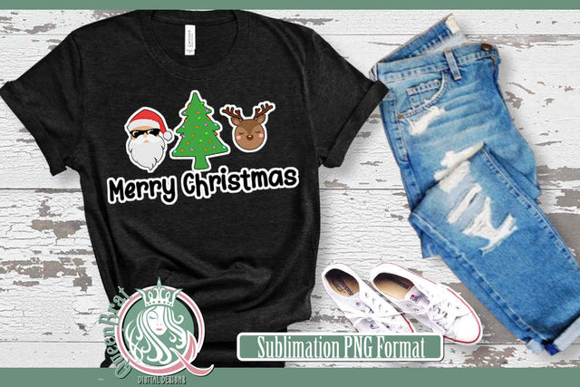 Merry Christmas-Santa Tree Reindeer Sublimation Sublimation QueenBrat Digital Designs 