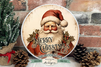Merry Christmas Santa | Vintage Rustic Santa Round Sublimation Design Sublimation Ewe-N-Me Designs 