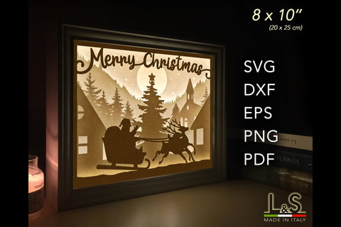 Merry Christmas Shadowbox SVG | 3D Light Box Template - So Fontsy