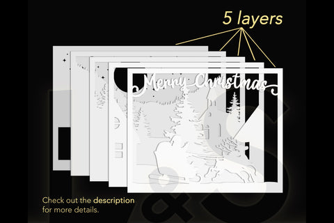 Merry Christmas Shadowbox SVG | 3D Light Box Template 3D Paper Lights & Silhouettes 