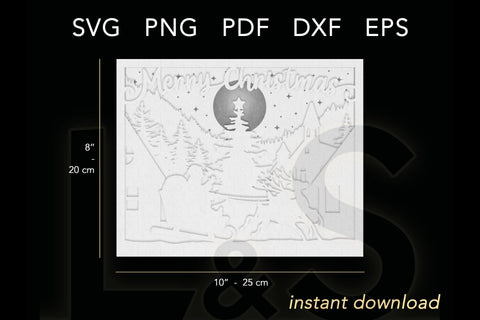 Merry Christmas Shadowbox SVG | 3D Light Box Template 3D Paper Lights & Silhouettes 