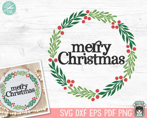 Merry Christmas Sign SVG, Merry Christmas Wreath SVG, Christmas Decor SVG, Laurel Leaves svg, Round Sign svg, Hand Lettered svg, Xmas svg SVG Wild Pilot 