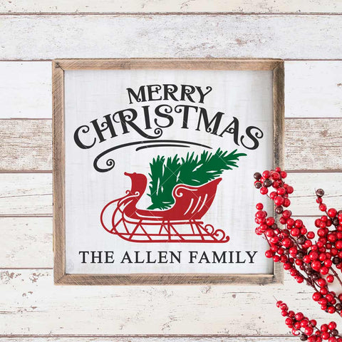 Merry Christmas Sleigh with Tree - SVG for wood sign or glass block SVG Chameleon Cuttables 