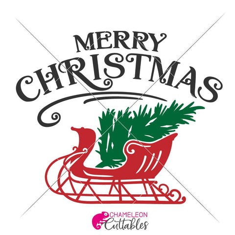 Merry Christmas Sleigh with Tree - SVG for wood sign or glass block SVG Chameleon Cuttables 