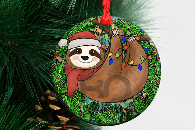 Merry Christmas Sloth Ornament PNG, Merry Christmas Sloth Sublimation Design, Ornament Sloth with christmas hat png, Christmas Animal Ornament png Sublimation BOO-design 