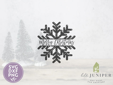 Merry Christmas Snowflake SVG | Farmhouse Christmas SVG Files SVG LilleJuniper 