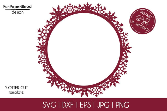 Merry Christmas Snowflake Wreath SVG DXF EPS PNG JPG cut file for plotter Cricut Silhouette laser cut machine SVG FunPaperWood 