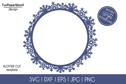 Merry Christmas Snowflake Wreath SVG DXF EPS PNG JPG cut file for plotter Cricut Silhouette laser cut machine SVG FunPaperWood 