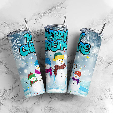 Merry Christmas Snowman 20oz skinny tumbler Png, Gift for Christmas PNG File Digital Download Sublimation CaldwellArt 