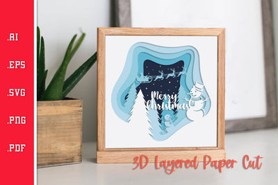 Merry Christmas Snowman - 3D Layered Paper Cut SVG SVG Slim Studio 