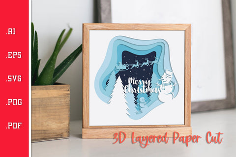 Merry Christmas Snowman - 3D Layered Paper Cut SVG SVG Slim Studio 
