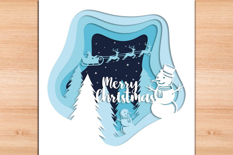 Merry Christmas Snowman - 3D Layered Paper Cut SVG SVG Slim Studio 