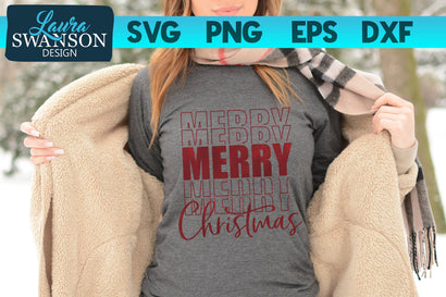 Merry Christmas Stacked SVG Cut File SVG Laura Swanson Design 