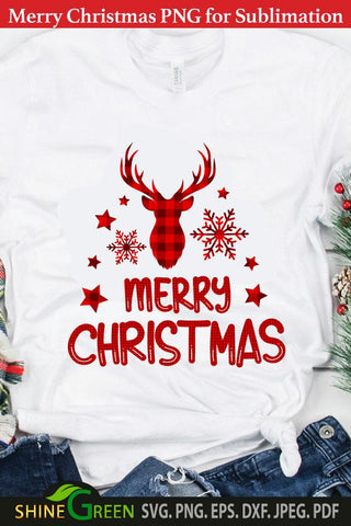 Merry Christmas Sublimation Buffalo Plaid Reindeer Snowflakes PNG Sublimation Shine Green Art 