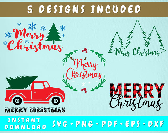 Merry Christmas SVG - 5 Designs SVG HappyDesignStudio 