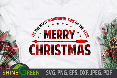 Merry Christmas SVG Buffalo Plaid, Arrow, Quote DXF PNG EPS SVG Shine Green Art 