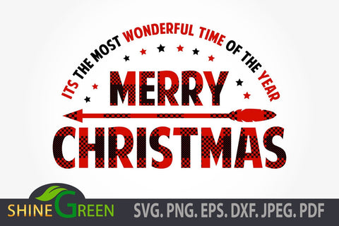 Merry Christmas SVG Buffalo Plaid, Arrow, Quote DXF PNG EPS SVG Shine Green Art 