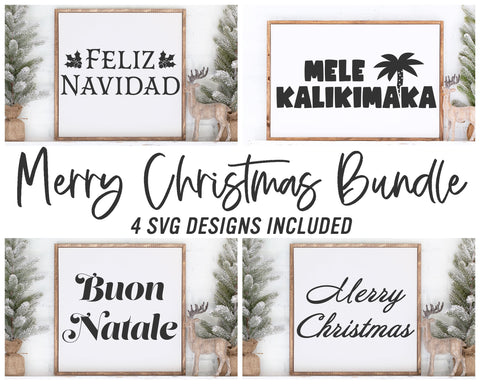 Merry Christmas SVG Bundle | Holiday Languages Cut File | Feliz Navidad Mele Kalikimaka Buon Natale | Family Stencil Sign | Farmhouse Decor SVG Wood And Walt 