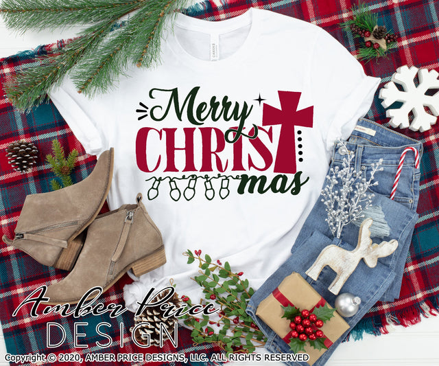 Merry CHRISTmas SVG | Christian Christmas SVG PNG DXF with cross | Amber Price SVG Amber Price Design 