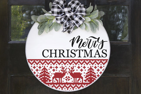Merry Christmas SVG, Christmas door hanger SVG, Christmas round wooden sign SVG SVG CutePicturesStudio 