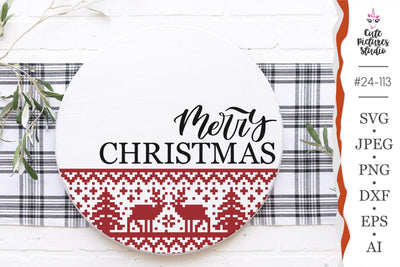 Merry Christmas SVG, Christmas door hanger SVG, Christmas round wooden sign SVG SVG CutePicturesStudio 