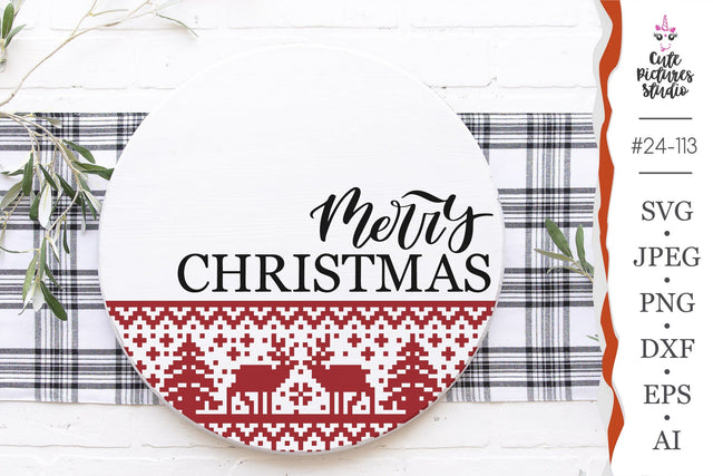 Merry Christmas SVG, Christmas door hanger SVG, Christmas round wooden sign SVG SVG CutePicturesStudio 
