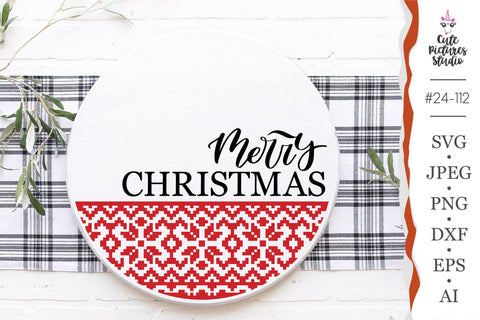 Merry Christmas SVG, Christmas round wooden sign SVG SVG CutePicturesStudio 