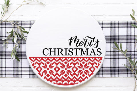 Merry Christmas SVG, Christmas round wooden sign SVG SVG CutePicturesStudio 
