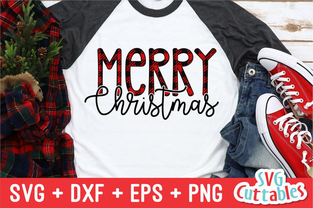 Merry Christmas svg - Christmas svg - Cut File - svg - eps - dxf - png - Buffalo Plaid - Silhouette - Cricut file - Digital File SVG Svg Cuttables 