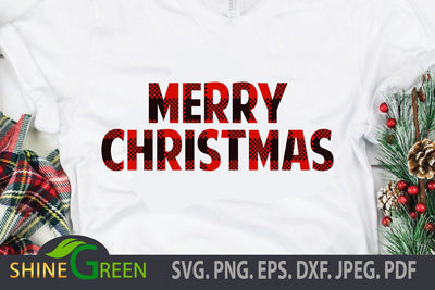 Merry Christmas SVG Cut File - Buffalo Plaid, DXF, EPS, PNG SVG Shine Green Art 