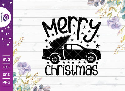 Merry Christmas SVG Cut File | Christmas Svg | Christmas Truck With Tree Svg | Truck With Tree Svg | Christmas Semi Truck T-shirt Design SVG Reinvent Art 