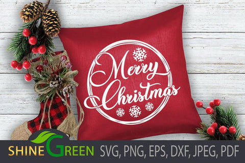 Merry Christmas SVG for Round Sign, Pillow, Shirts SVG Shine Green Art 
