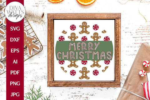 Merry Christmas SVG | Gingerbread Christmas / Winter Round Design SVG Diva Watts Designs 
