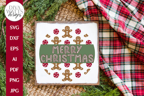 Merry Christmas SVG | Gingerbread Christmas / Winter Round Design SVG Diva Watts Designs 